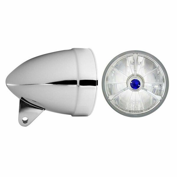 Newalthlete 4.5 in. Smooth Headlight Bucket, Chrome with T40743 PC Tribar Blue Dot NE3007222